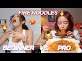 beginners vs. pros doing the FIRE noodles challenge 🔥