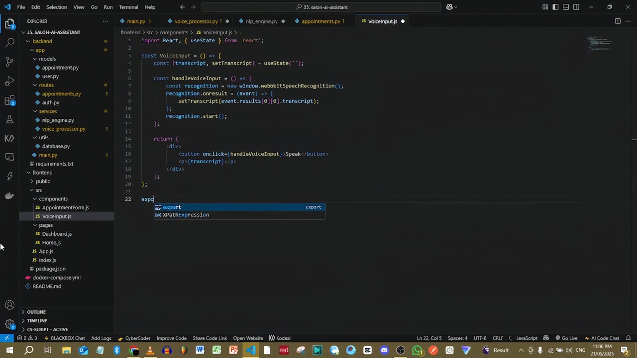 SALON AI ASSISTANT WITH VOICE INPUT AND APPOINTMENT MANAGEMENT