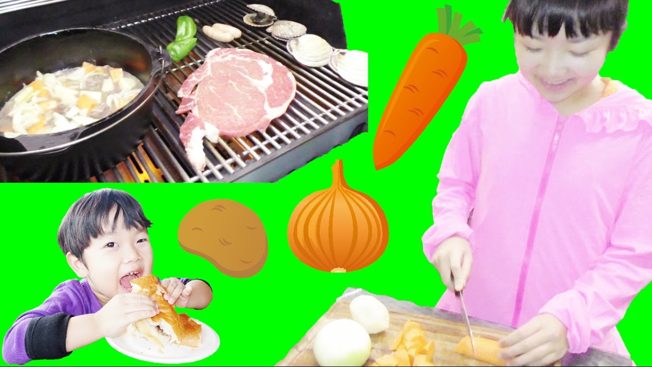 ★キャンプごはん！「ひめちゃん初めての料理～！」バーベキュー＆ビーフシチュー★For the first time of cooking★