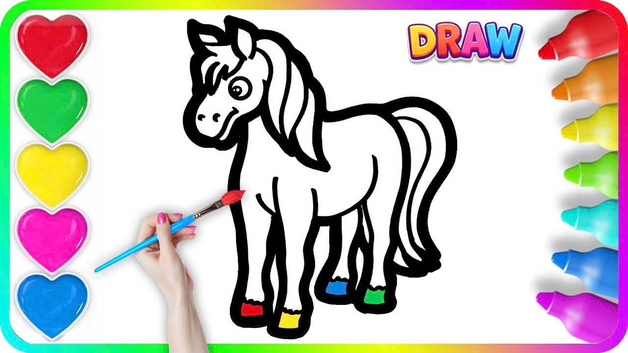 Drawing, Painting and Coloring a Cute Horse | Easy Step By Step Tutorial For Beginners