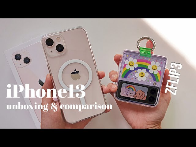iphone 13 pink unboxing + cute accessories, camera test + iphone 12 pro  max comparison