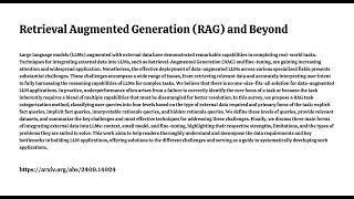 Retrieval Augmented Generation (RAG) and Beyond