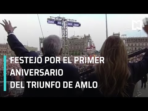 AMLO festeja en el Zócalo aniversario de triunfo electoral