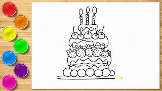 How to Draw a Cute Birthday Cake Easily - Cute Drawing