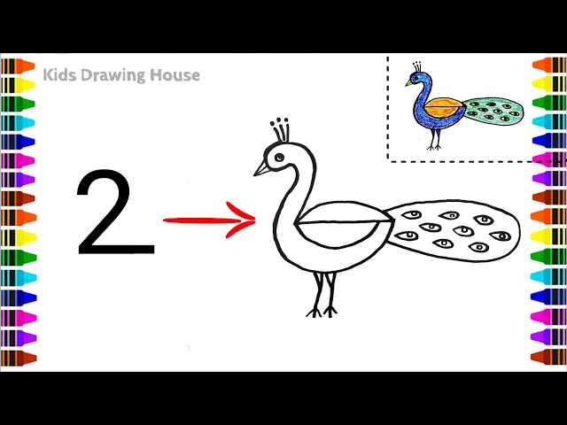 Peacock drawing easy with color | peacock drawing step by step for kids and beginners class=