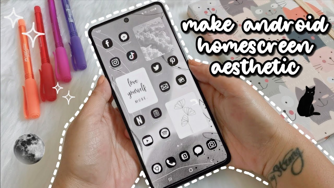 New make your android homescreen aesthetic 🖤 aesthetic black theme ☁️