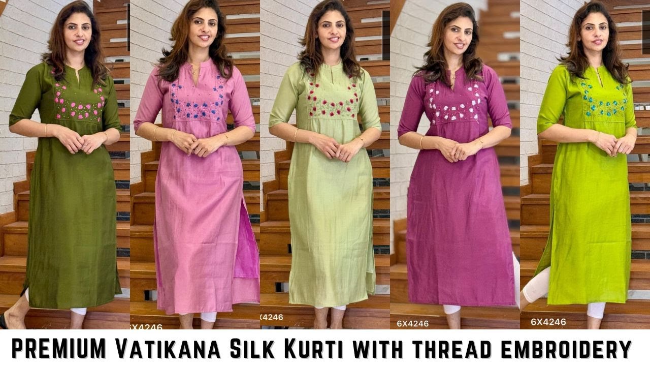 Premium Vatikana Silk Kurti with Thread Embroidery 
