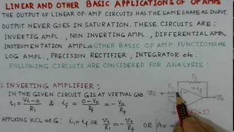 Linear and other Basic Applications of OP AMPS (Part 2)-Analog Circuits-A conceptual video Lecture