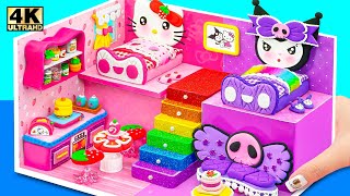 Make Hello Kitty House has 2 Bedroom, Purple Room for Kuromi from Polymer Clay  DIY Miniature House