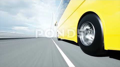 3D Model Of Bus On Bridge. Very Fast Driving. 4K Video.mp4