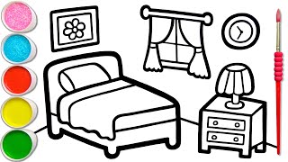 Drawing, Painting \u0026 Coloring Beautiful Bedroom for Kids and Toddlers | Basic Indoor Pictures #198