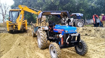 Disel super plus Powertrac Euro 55  and Eicher 380 Tractor Trolley loading using by JCB 3dx Backhoe