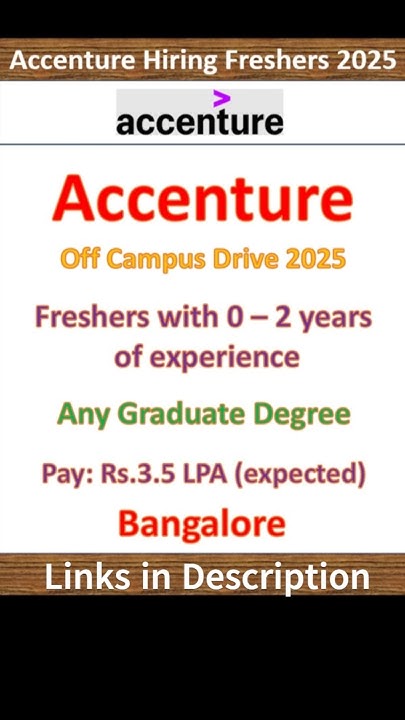 Accenture Off Campus drive 2025 | Any Graduate | Bangalore | Fresher ...