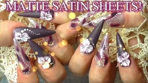 MATTE SATIN SHEETS AND CARTOON FLOWERS! REDESIGN ON LONG STILETTO NAILS | ABSOLUTE NAILS