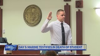 Marine charged in student's death at bus stop takes the stand