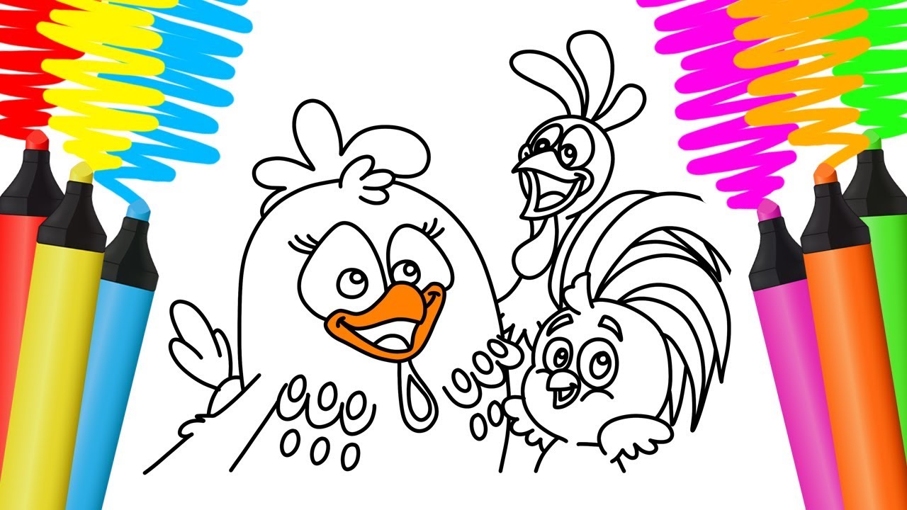 Desenhos para colorir de desenho de uma galinha com um galo para colorir  