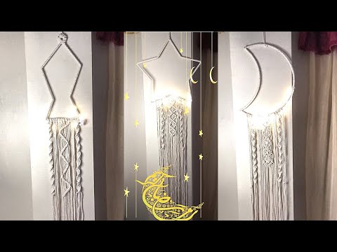 طريقة عمل نجمه وهلال وفانوس رمضان بالمكرمية Macrame Art For Walls طريقة عمل نجمه وهلال وفانوس رمضان بالمكرمية Macrame Art For Walls