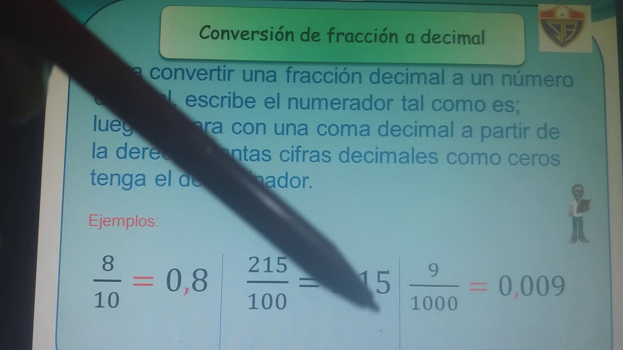 Conversión de fracción a número decimal y viceversa - 4 Primaria - YouTube
