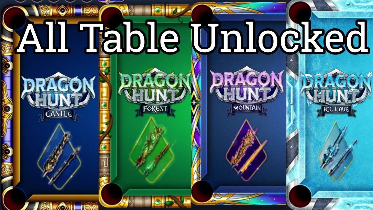 Dragon Hunt All Tables Unlocked.  Castle. Ice Cave . RDS 8 Ball Pool YT