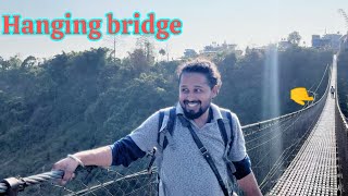 Hanging bridge in Nepal river Pokhara tourism