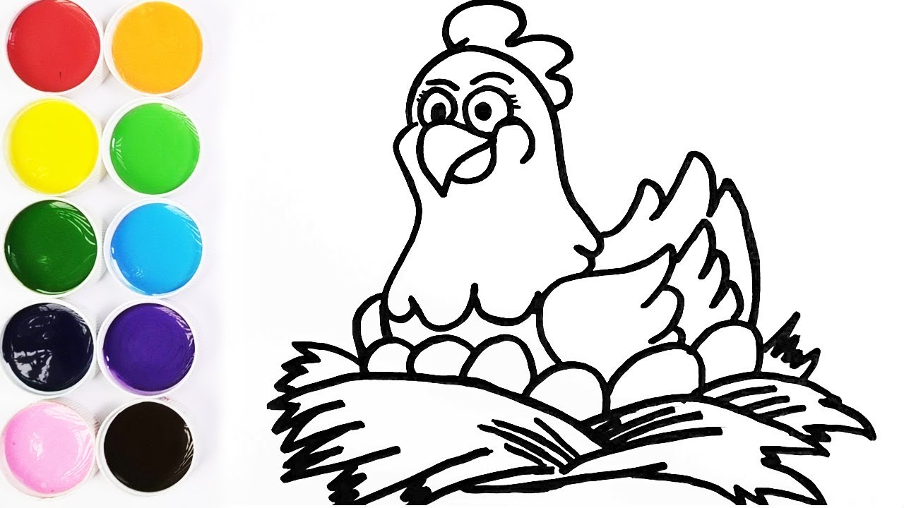 Como Dibujar y Colorear una Gallina en su Nido - Dibujos Para Niños - Learn  Colors / FunKeep - thptnganamst.edu.vn