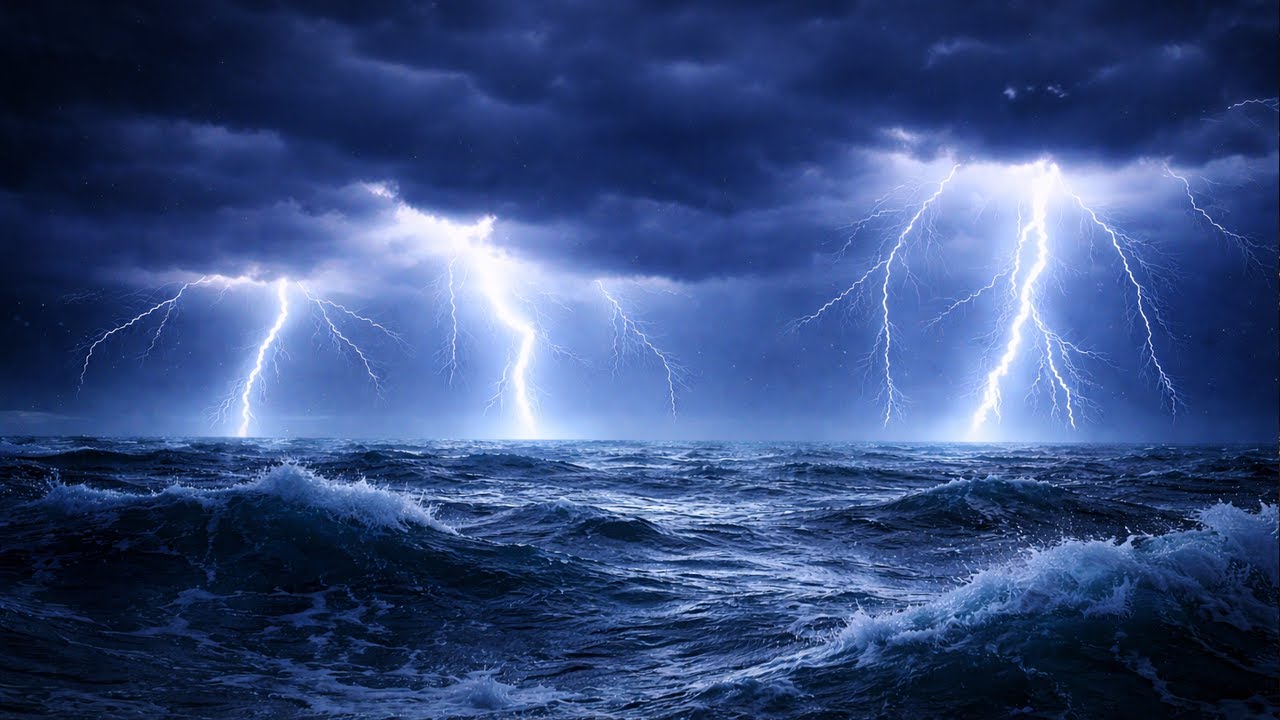 8 Hours of Powerful Ocean Thunderstorm ⚡ | Dark Clouds, Lightning & Deep Sleep Sounds