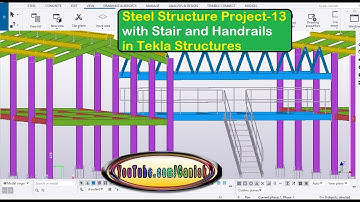 Steel Structure Project 13 with Stair and Handrails in Tekla Structures