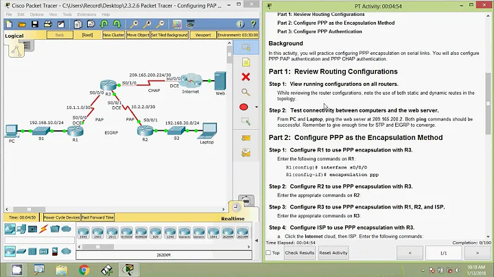 2.3.2.6 Packet Tracer - Configuring PAP and CHAP Authentication