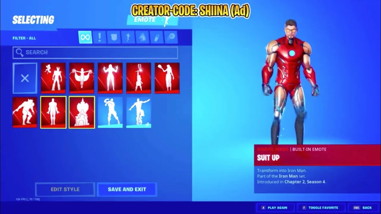 All New Emotes In Season 4 Fortnite Built In Hero Emotes Iron Man Suit Up Emote Youtube - roblox iron man suit up