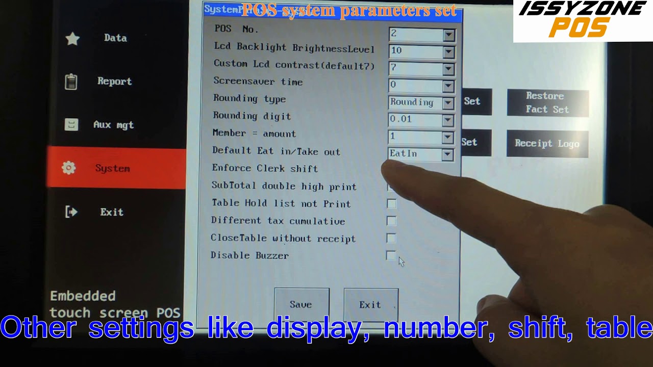 4 POS system parameters set
