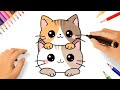 HOW TO DRAW TWO CUTE KITTENS KAWAII EASY ????
