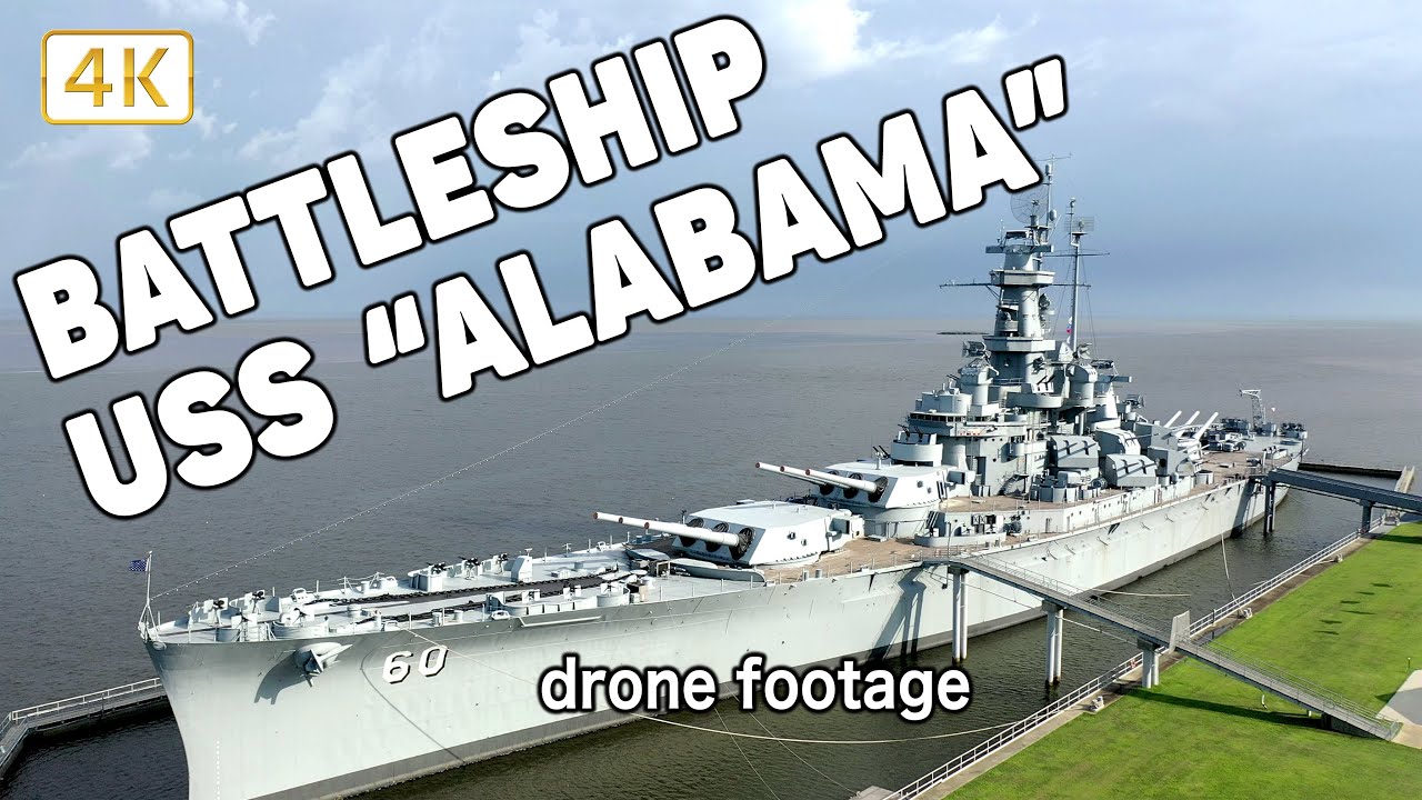 USS Alabama Battleship Memorial Park drone video (4K).
