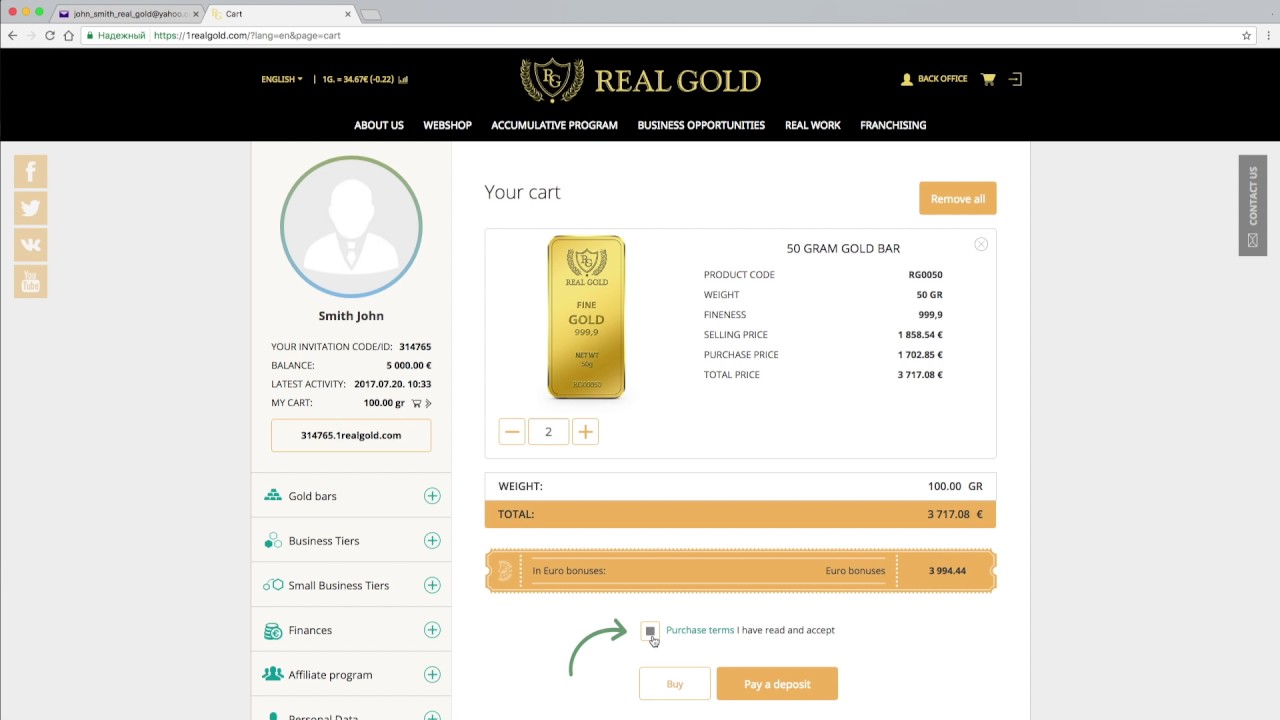 Purchase of gold bars in online store Real Gold - YouTube