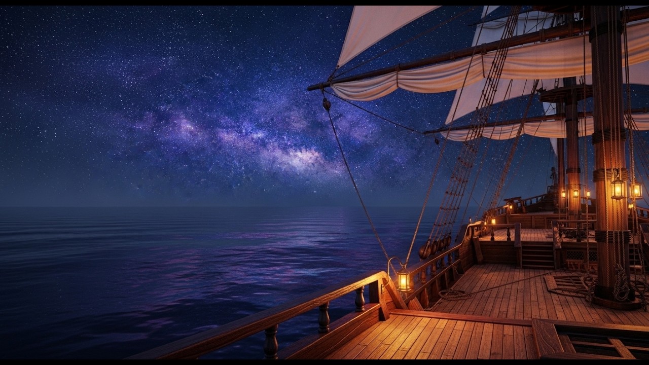 Pirate Ship Deck Ambience 🌌 Night Sailing & Ocean Breeze Sounds ...