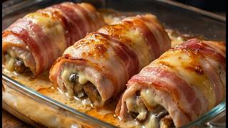 This recipe will drive you crazy! Crispy chicken rolls in bacon! I make it for every party!