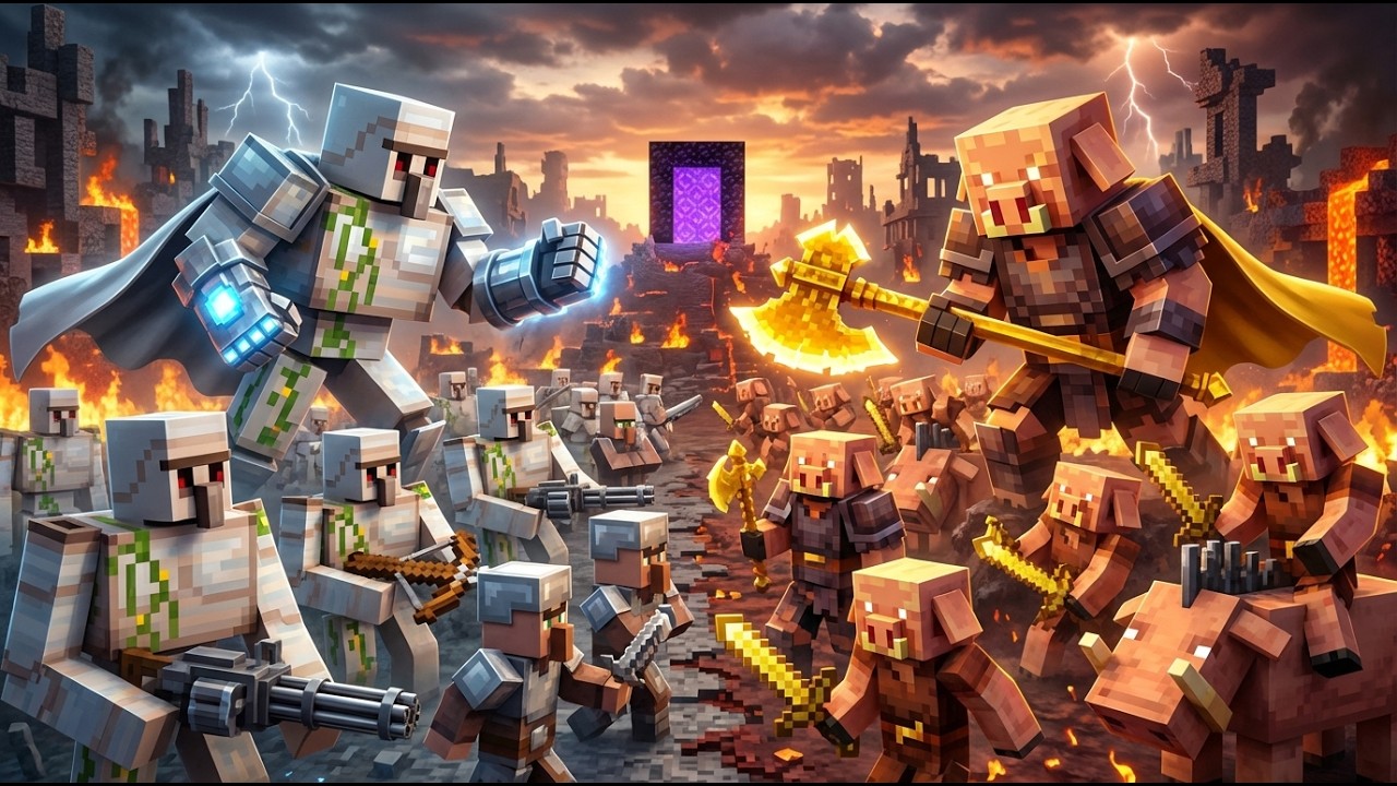 Iron Golem Army Vs Piglin Empire | Minecraft Mob Battle Animation ...