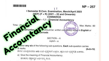 B.com 1st Semester financial accounting question paper 2023 || B com 1st Sem Question paper 2023