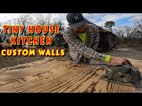 CUSTOM OFF-GRID TINY HOUSE KITCHEN PT1 WALLS homesteading cabin build, DIY, HOW TO, sawmill, tractor
