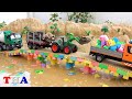 รถก่อสร้างทำสะพานด้วยบล็อกสี รถบรรทุก ของเล่นสำหรับเด็ก