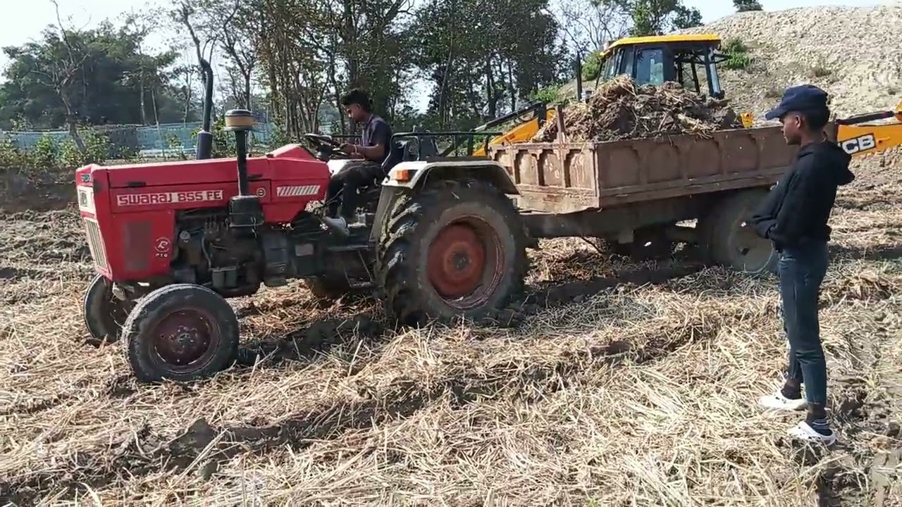 Swaraj 855 stuck with fully loaded trally