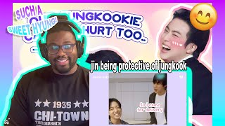jin being protective of jungkook| REACTION