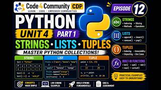 Python Basics Episode 12 | Strings, Lists & Tuples | Code4Community CDP