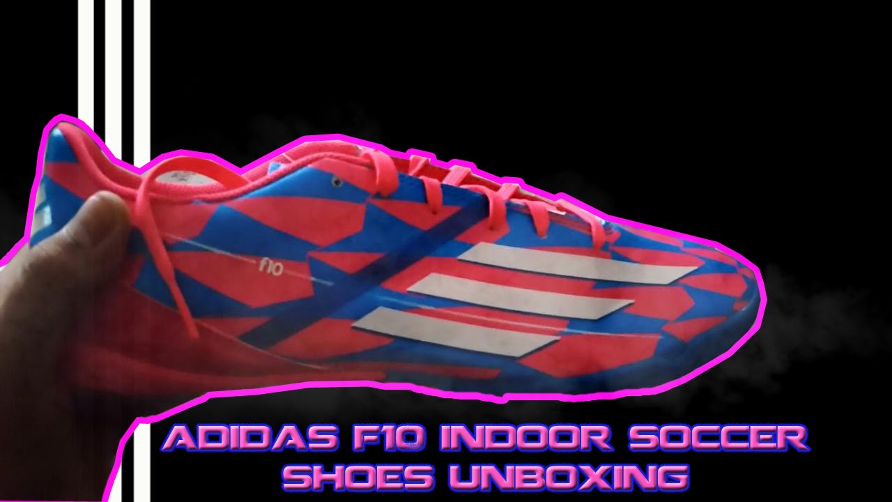 unboxing adidas f10 solar pink blue white indoor soccer shoes - YouTube