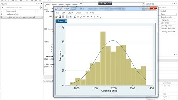 Histogram of continuous variable with frequencies and overlaid normal density curve