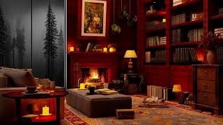 A Cozy Ambience 4K Smooth Jazz Music - Fireplace, Rain on window for Sleep & Relaxing, Meditation