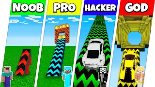 Minecraft Battle: NOOB vs PRO vs HACKER vs GOD: SUPER RAMP SPRINGBOARD BUILD CHALLENGE / Animation