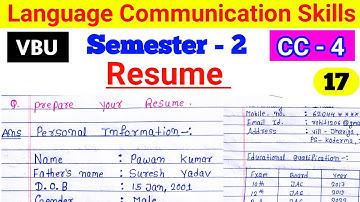 Resume Writing CC 4 | sem 2 language communication skills resume| vbu cc 4 English resume kya hai |