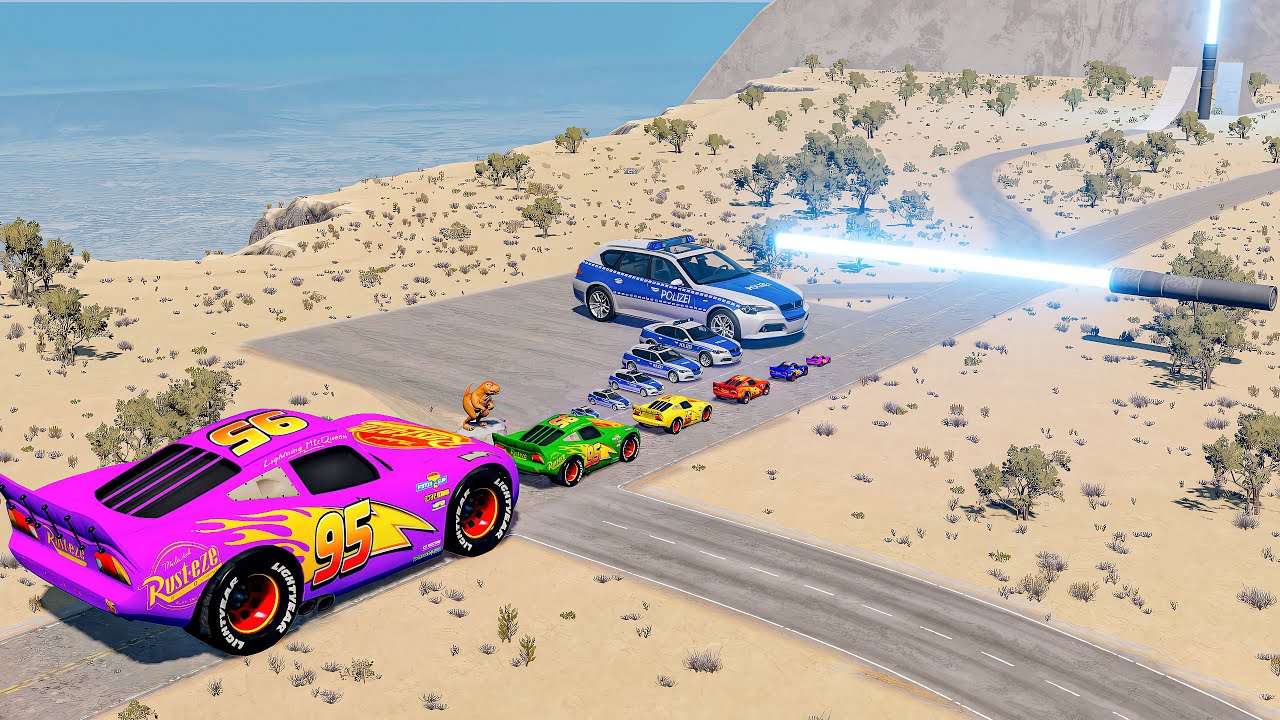 Big & Small Lightning McQueen, Police Car Vs Laser|BeamNG drive
