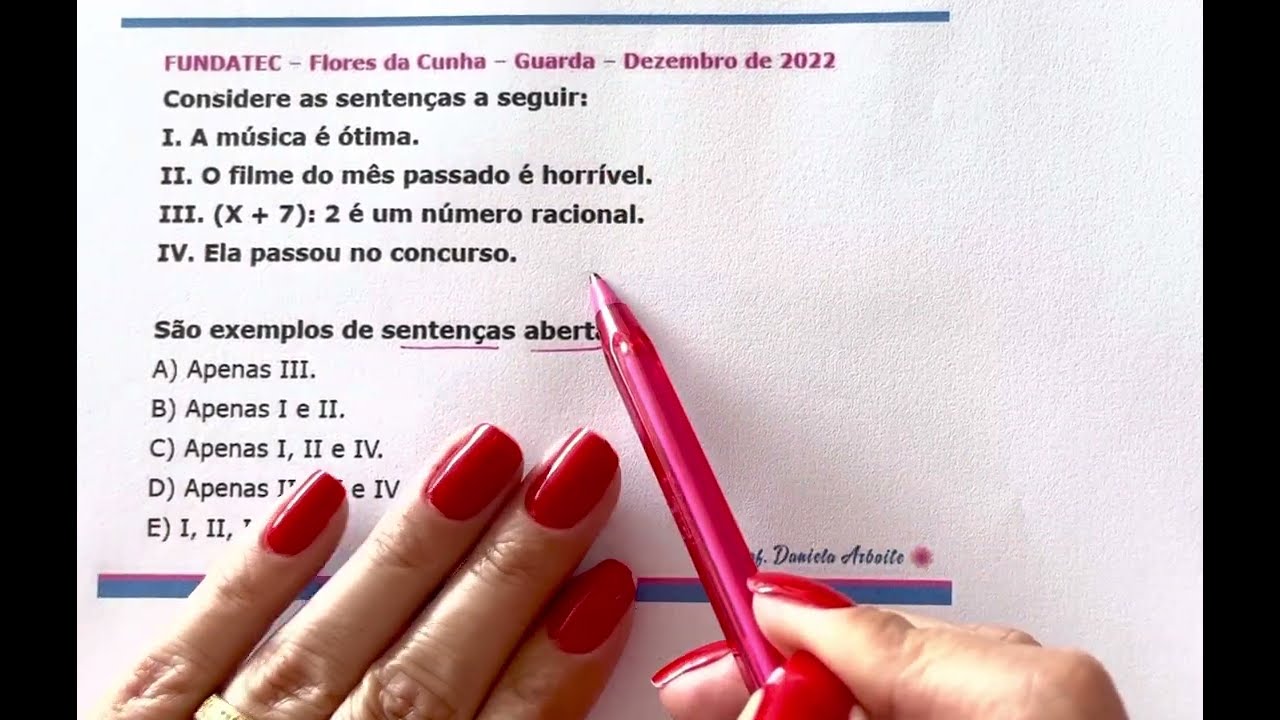 FUNDATEC - Raciocínio Lógico - Sentenças Abertas - Dezembro de 2022