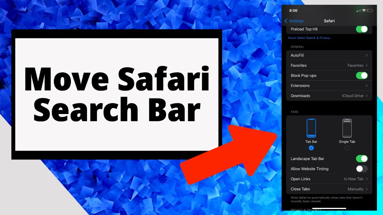 how to move safari search bar on iphone